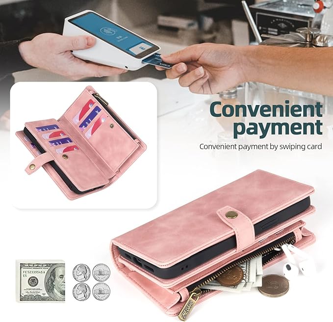 TwoHead for Samsung Galaxy S23 Plus Wallet Case with Card Holder & Detachable Magnetic Phone Case for Galaxy S23 + 6.6 in PU Leather Phone Case Wallet (Dream Pink)