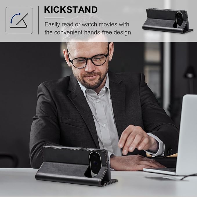 Jasonyu Flip Wallet Case for Google Pixel 10 Pro XL 5G,Leather Magnetic Folio Cover with Card Holder,Kickstand - TPU Shockproof Durable Protective Phone Case,Black