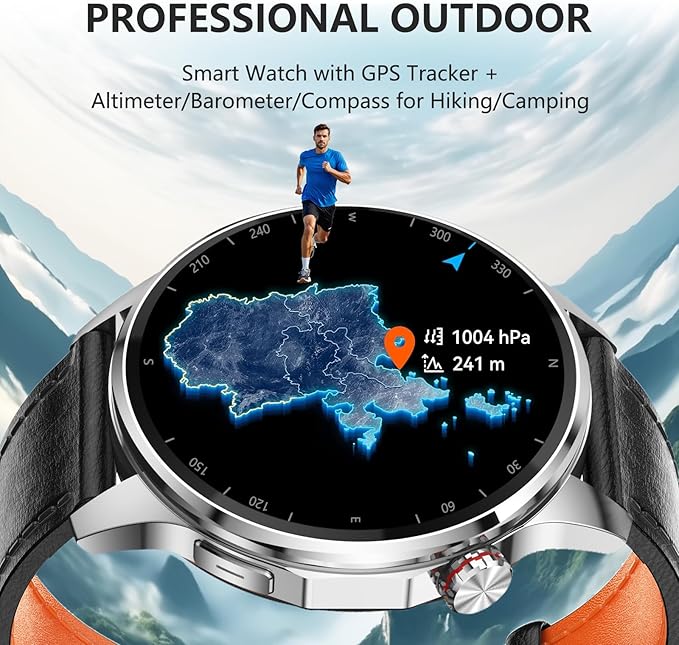 Lyaarka Smart Watches for Men,1.46" Fitness Tracker with GPS,Health Monitor,AI,Bluetooth Call/TextReply, Compass/Altitude/Barometer,100+ Sports Mode,5ATM Waterproof for Android/iPhone with 2 Straps