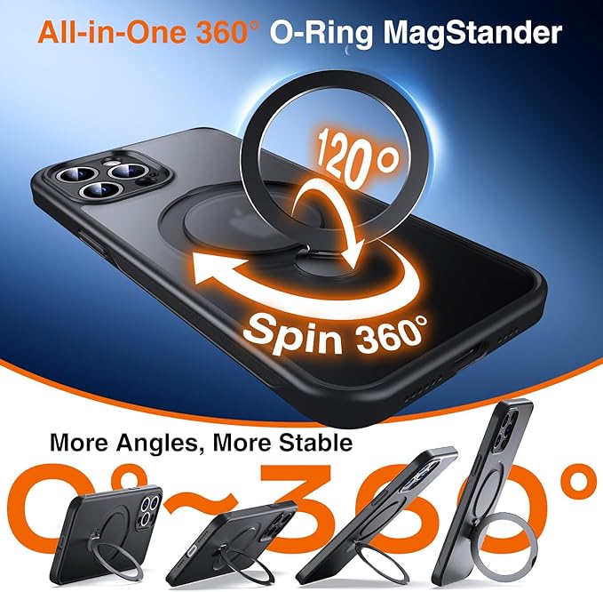 360° O-Ring MagStander for iPhone 12 Pro Max Case with Magnetic Kickstand Ring Holder [Compatible with MagSafe][360°Rotate Stand][Military Shockproof] iPhone 12 Pro Max Phone Cover Black