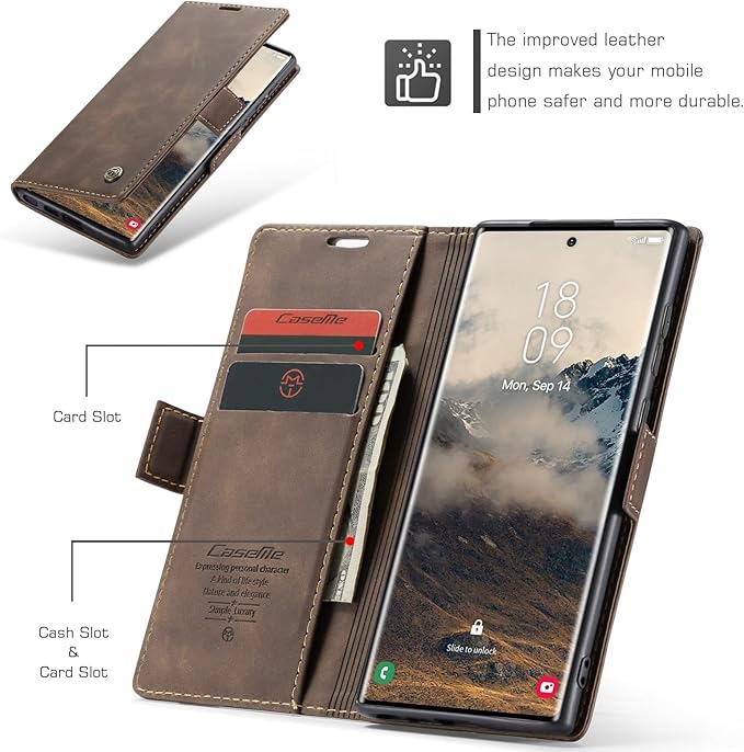 for Samsung Galaxy S25 Ultra Case, Flip Wallet Leather Case with Card Holder Magnetic Closure Shockproof Kickstand Protective Phone Cases Cover for Galaxy S25 Ultra, Coffee