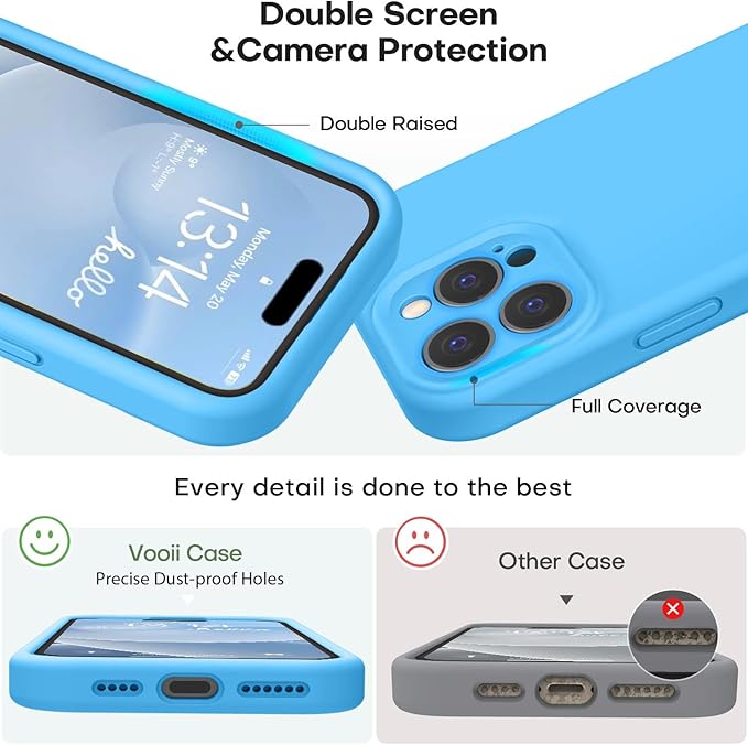 Vooii Compatible with iPhone 16 Pro Max Case, Liquid Silicone Upgrade [Camera Protection] [Soft Anti-Scratch Microfiber Lining] Shockproof Phone Case for iPhone 16 Pro Max 6.9 inch - Blue