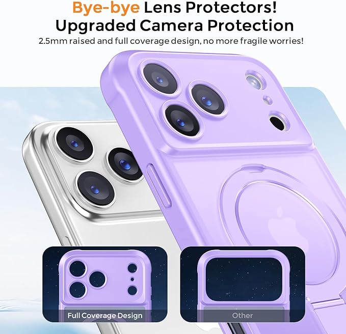 MOCCA Compatible with iPhone 17 Pro Case with Magnetic Invisible Stand [Full Camera Protection] [Compatible with Magsafe] Military Drop Shockproof Translucent Matte Phone Case Cover 6.3",Light Purple