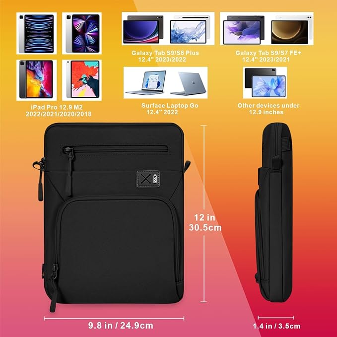 12.9 Inch Tablet Sleeve, Compatible with iPad Pro 12.9 (6th–3rd Gen, M4/M2/M1) with Magic Keyboard, Smart Keyboard Folio, Slim Folio Pro Case & More – Slim, Shockproof, Water-Resistant Case, Black