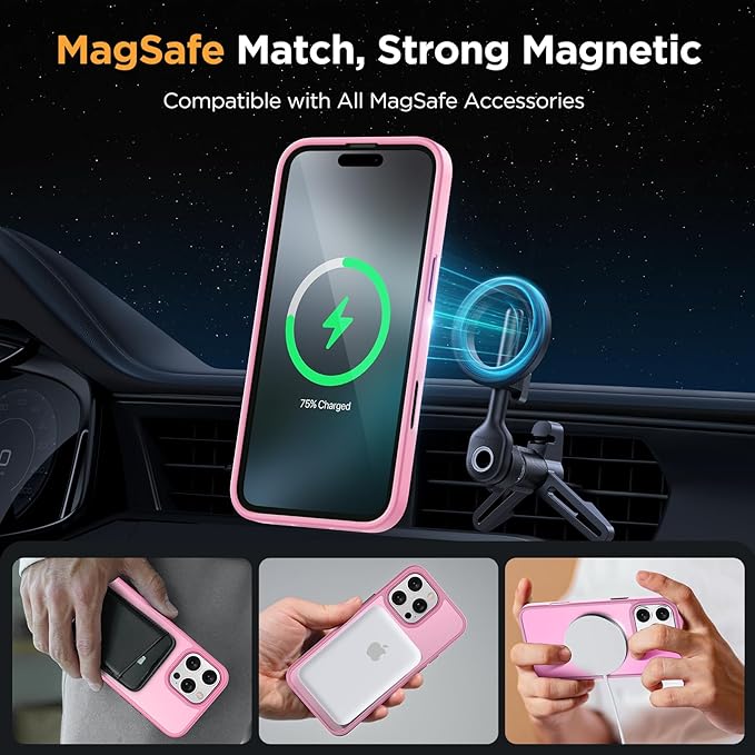 Miracase Magnetic Series for iPhone 16 Pro Max Case [Compatible with MagSafe] [with 2X Screen Protector] Military-Grade Protection, Slim Phone Case for 16 Pro Max 6.9 inch - Mes Pink