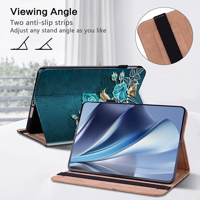 ALILANG Case for Samsung Galaxy Tab A9 Plus 11 Inch Case 2023 with Stylus, Shockproof Folding Stand Cover for Samsung Tab A9+ (SM-X210/X216/X218) Tablet Cases -Blue Rose