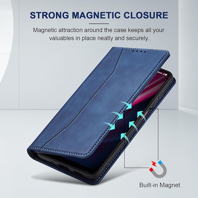 Jasonyu Flip Wallet Case for T-Mobile Revvl 6 Pro/6X Pro 5G,Leather Magnetic Folio Cover with Card Holder,Kickstand - TPU Shockproof Durable Protective Phone Case,Blue