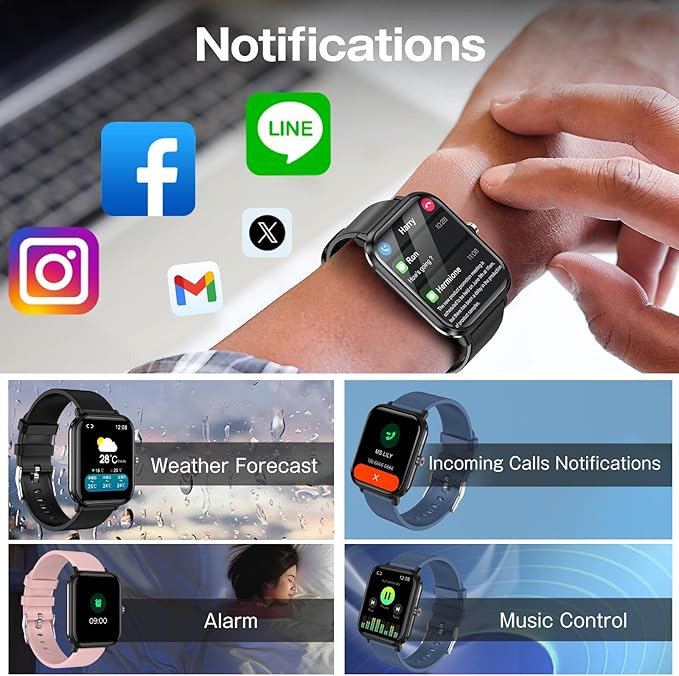 Smart Watch for Men Women, Fitness Tracker, 1.9" Smartwatches, 24 Sports Modes, Heart Rate/Sleep Monitor/Pedometer/Spo2/Step Counter, IP68 Waterproof, Ultra Thin, Long-Lasting Battery for Android iOS