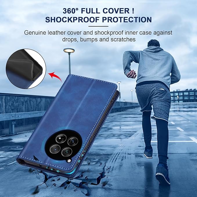 Jasonyu Flip Wallet Case for OnePlus 12,Leather Magnetic Folio Cover with Card Holder,Kickstand - TPU Shockproof Durable Protective Phone Case,Blue