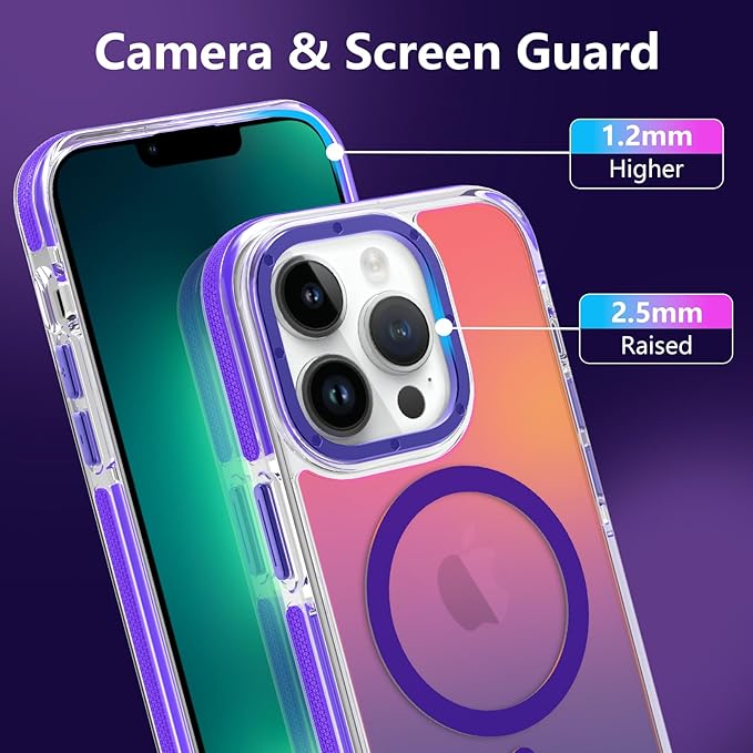 MOWIME Magnetic Case for iPhone 13 Pro [Compatible with Magsafe] [Cute Fashion Fluorescent Design] [1 Screen Protector] Slim Translucent Matte Case for iPhone 13 Pro 6.1" 2021, Purple