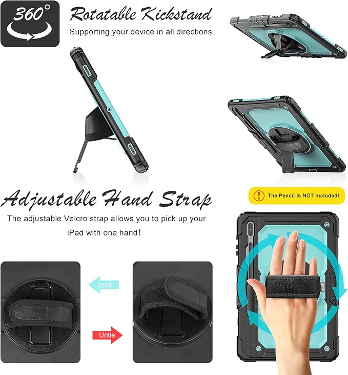 Case for Samsung Galaxy Tab S8 Plus 2022/S7 FE/S7 Plus 5G 12.4-inch Tablet Case Protective [with Screen Protector], Rotatable Kickstand, S Pen Holder, Hand/Shoulder Strap (SkyBlue)