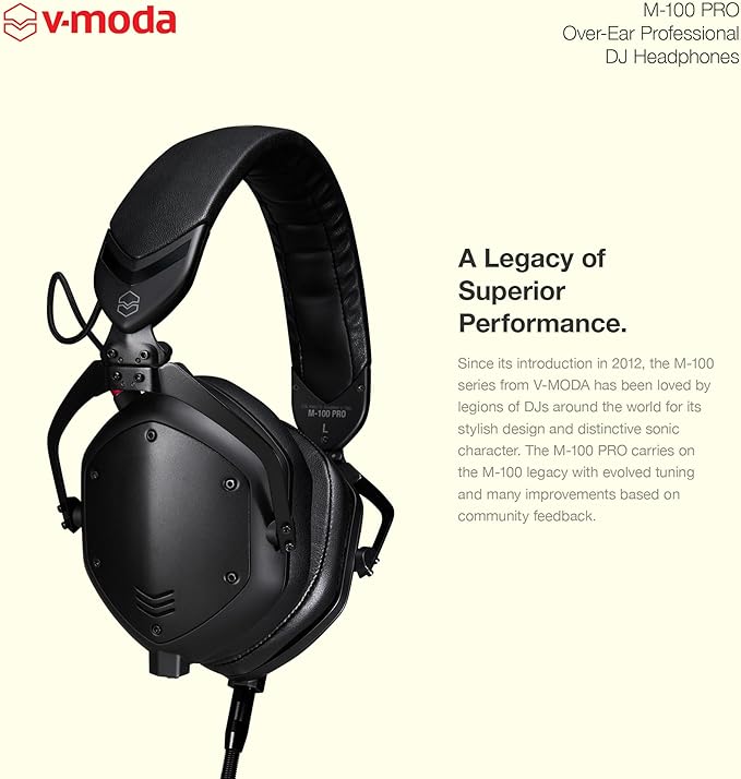 V-Moda M-100 PRO | Professional Over-Ear DJ Headphones | Built for Pro DJs & Beat-Driven Music | Superior Sound Isolation | One-Ear Listening | Long-Lasting Comfort | Durable Travel-Friendly Design