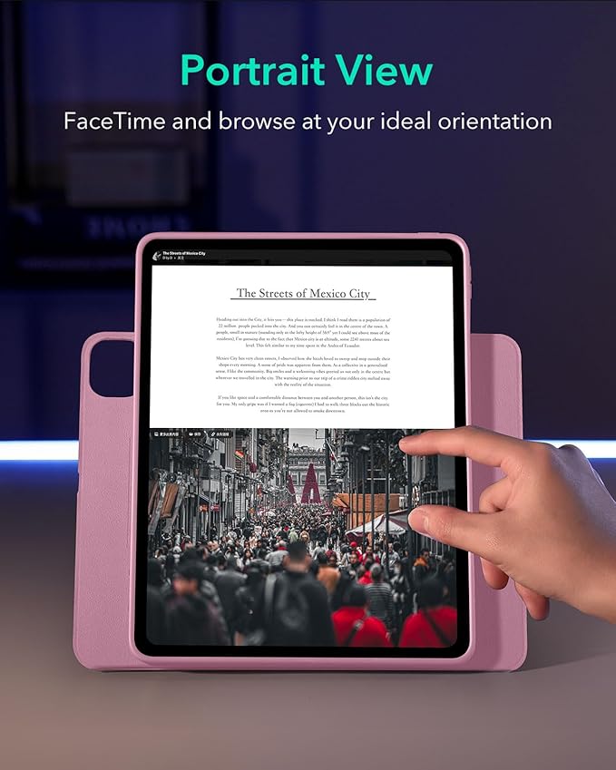 ESR for iPad Pro 13 Inch Case M4(2024), iPad Pro 13 Rotating Case with Removable Magnetic Cover, Adjustable Portrait/Landscape Stand with Raised Screen View, 9 Standing Angles, Shift Series, Pink