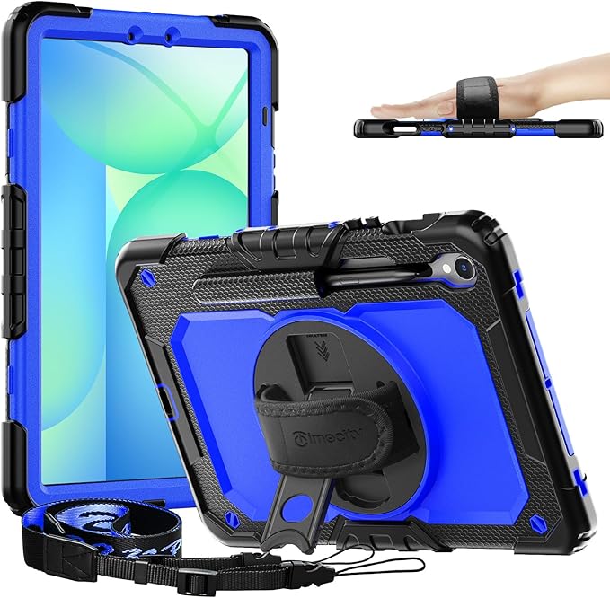 Timecity Case for Samsung Galaxy Tab S10 FE/ S9 FE 5G 10.9 Inch/ S9 11 Inch - Heavy Duty Protective Cover with Screen Protector, Rotating Stand, Shoulder Strap, S Pen Holder | Kids-Friendly, Dark Blue