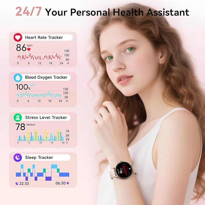 Smart Watches for Women (2 Bands), 40mm Stylish Fitness Watch for Android iPhone with Bluetooth Calls (Make/Answer), AI Voice Command, Heart Rate/SpO2/Sleep Monitor, 7 Days Battery, IP68 Waterproof