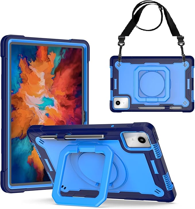 Case for Lenovo Tab M11 11 inch Tablet (TB-330FU / TB-331FC) 2024 Released - Heavy Duty Impact Resistant Case Cover with Rotating Ring Stand (Navy Blue/Blue)