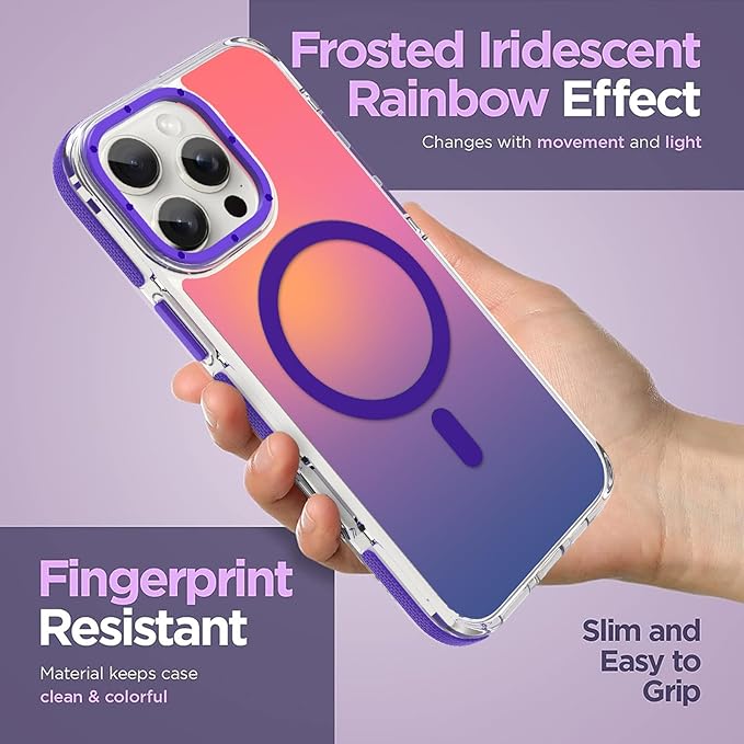 MOWIME Magnetic Case for iPhone 16 Pro Max [Compatible with Magsafe] [Cute Fashion Fluorescent Design] [1 Screen Protector] Slim Translucent Matte Cover for iPhone 16 Pro Max 6.9" 2024, Purple
