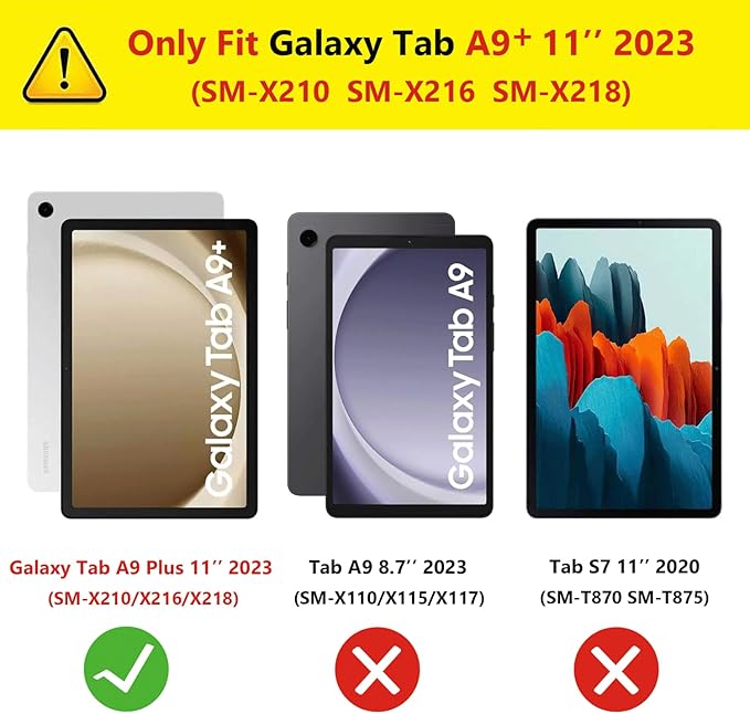 Shockproof Case for Samsung Galaxy Tab A9+/A9 Plus 11'' 2023 (SM-X210/X216/X218),Portable Heavy Duty Tablet Cover with 360 Rotating Stand Handle Strap & Shoulder Belt Carrying Case (New Balck)