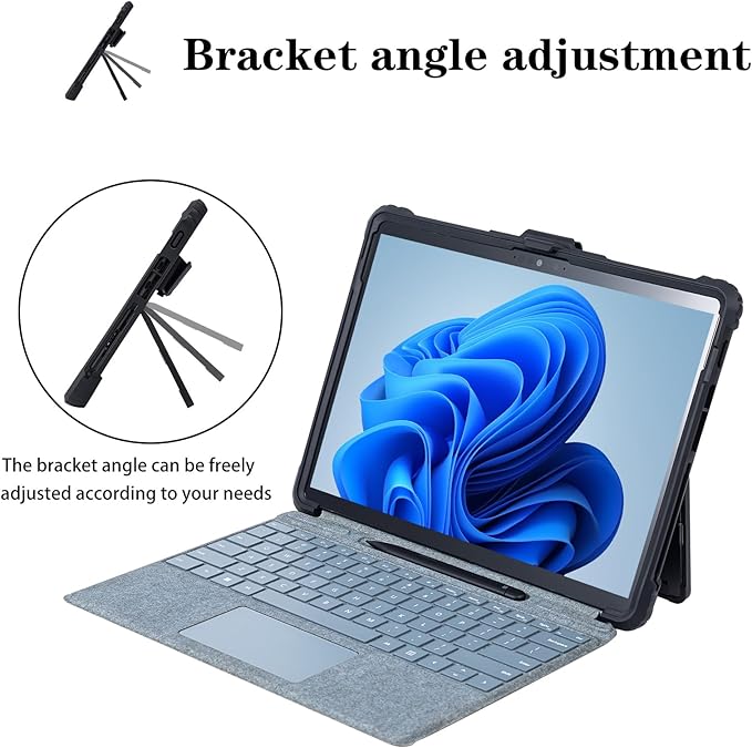 for Microsoft Surface Pro8 Tablet Protective Case 13 inches 2021, Thicken and Rugged Cover with Stand Case, Compatible Keyboard Cover, Including Hand Strap Shoulder,Black