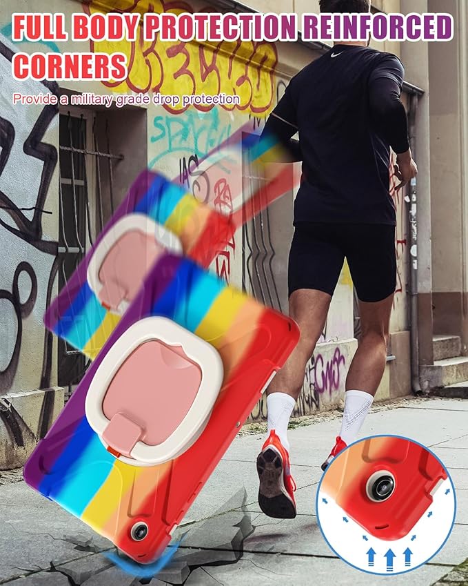 BRAECN Case for Samsung Galaxy Tab A9+ Plus 11” 2023 SM-X210/X216/X218-Heavy Duty Rugged Silicone Cover with Screen Protector, 360 Degree Rotating Stand, Stable Kickstand, Shoulder Strap, Colorful Red