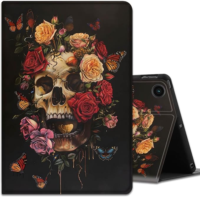 Case for Samsung Galaxy Tab A9+ 11 Inch 2023 Release (SM-X210/X216/X218), Adjustable Stand Auto Wake/Sleep Smart Case for Galaxy Tab A9 Plus Tablet - Butterflies, Roses and Skull