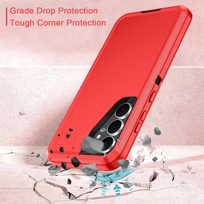for Samsung Galaxy S25 FE Case Heavy Duty Protective Shockproof Dropproof 3-Layer Full Body Protection [Without Screen Protector] Tough Rugged Case for Galaxy S25 FE,Red/Black