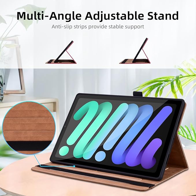 Case for Samsung Galaxy Tab A7 Lite 8.7 inch 2021 PU Leather Multi-Angle Viewing Stand with Card Pocket, Brown