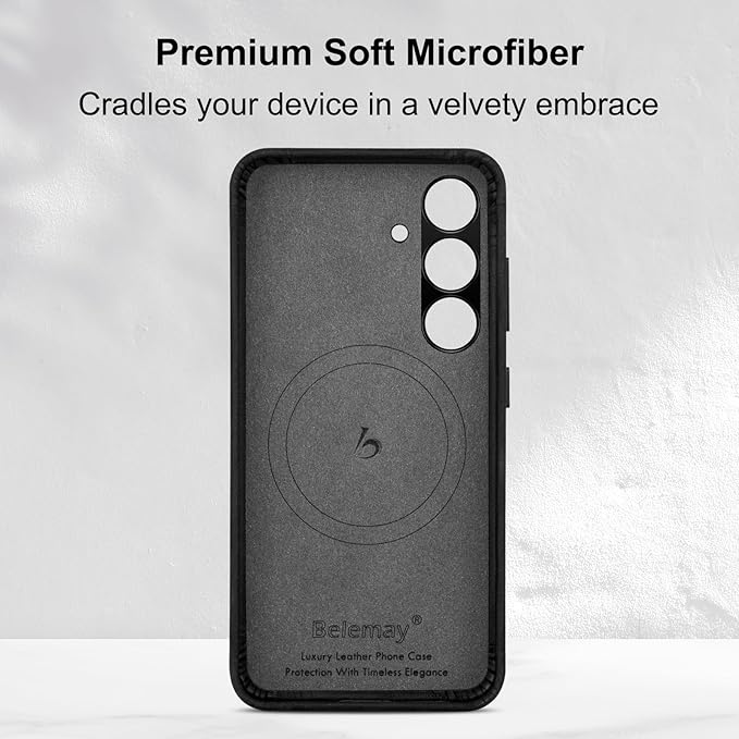 Belemay Leather Case for Samsung Galaxy S24 Compatible with Magsafe - Premium Crazy Horse Leather [Vintage Aesthetics] Unique Patina, Comfort Grip, Metal Buttons, Slim&Soft Cover (6.2") Antique Black