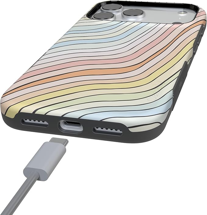Casely iPhone 17 Pro Case | Ride The Wave | Pastel Rainbow Lined | Compatible with MagSafe | Bold Protective Design