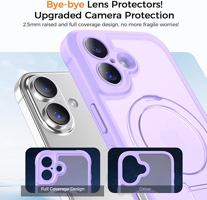 MOCCA Compatible with iPhone 17 Case with Magnetic Invisible Stand [Full Camera Protection] [Compatible with Magsafe] Military Drop Shockproof Translucent Matte Phone Case Cover 6.3",Light Purple