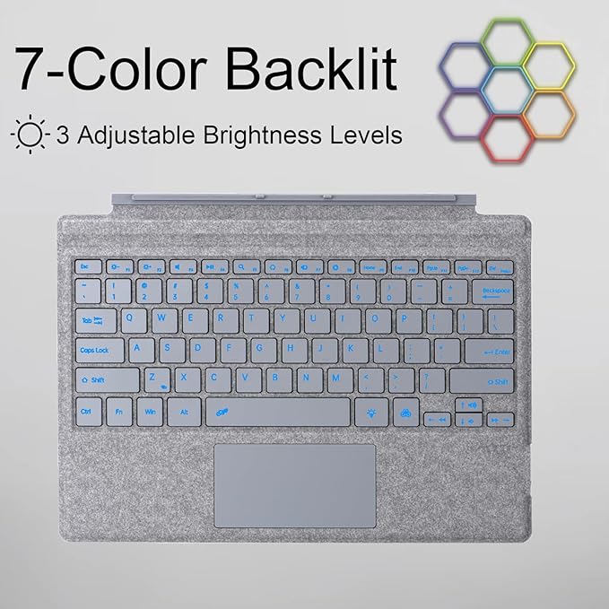 Type Cover for Microsoft Surface Pro 7+ / Pro 7 / Pro 6 / Pro 5 / Pro 4 / Pro 3, 12.3 inch, Ultra-Slim Wireless Tablet Keyboard with Multi Touchpad Bluetooch (Light Gray)