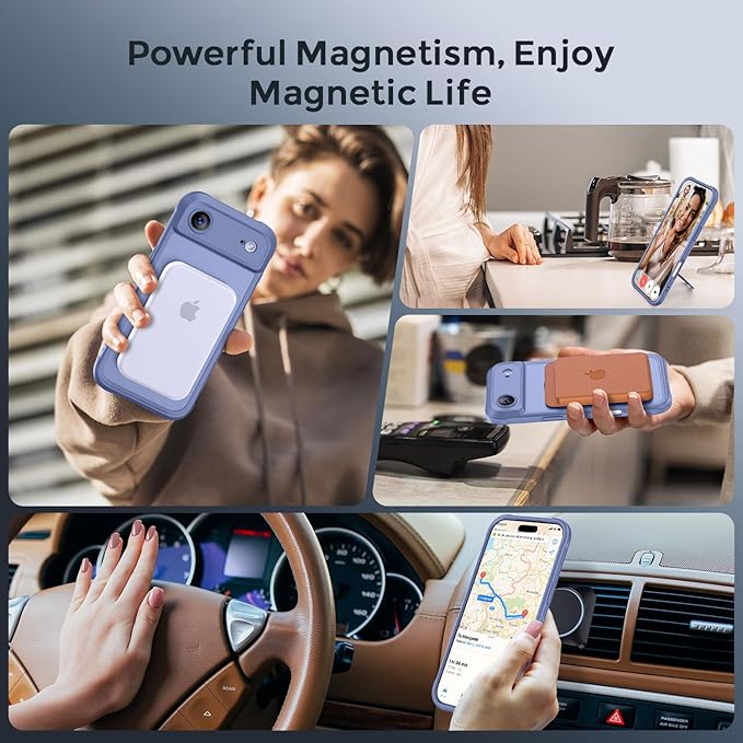 MOCCA Compatible with iPhone Air Case with Magnetic Invisible Stand [Full Camera Protection] [Compatible with Magsafe] Military Drop Shockproof Translucent Matte Phone Case Cover 6.5",Lavender Grey