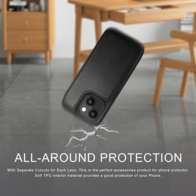 DJDUCK Designed for iPhone 14 Case Wallet with Card Holder, [Magnetic Clasp Cover] [RFID Blocking Leather Protection] Shockproof Women Men Cases 6.1 Inch for Apple 14 Black