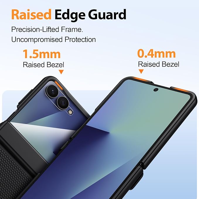 for Samsung Galaxy Z-Flip-7 Case: Non-slip Grip 3D Texture & Magnetic Hinge Protection, 9H Glass Screen Protector, TPU Shockproof Militray-Grade Protective Phone Cover for ZFlip 7 2025, Black