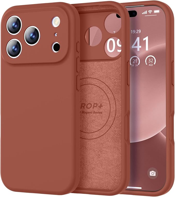 Vooii Magnetic Compatible with iPhone 17 Pro Max Case (Compatible with Magsafe) (Upgraded Camera Protection) Liquid Silicone Shockproof Full Body Protective Phone Cover for Women Men, Caramel, 6.9”