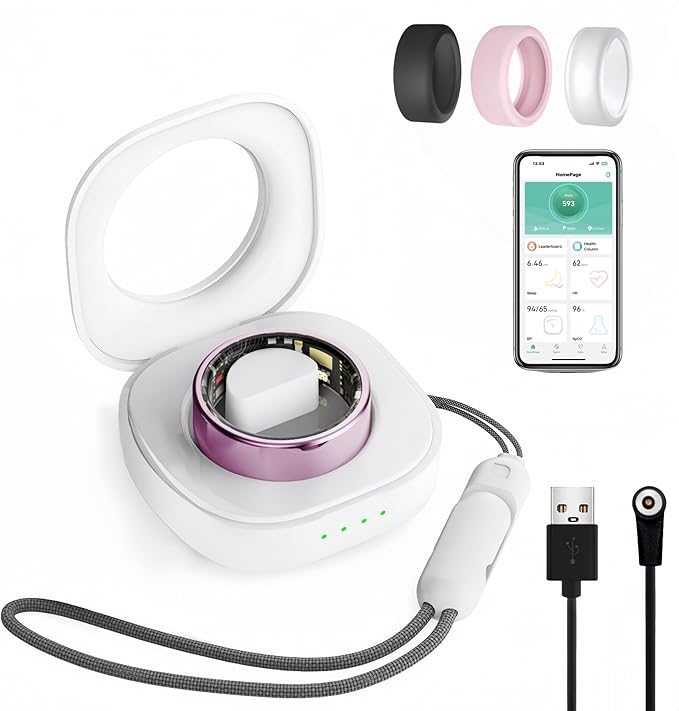 Smart Ring for Women Men, Health Fitness Tracker, IP68 Waterproof Rings, Sleep Ring with Charging Case and Ring Protector, Remote Photography, Family Care, No App Fees (Lavender Pink, 7#)