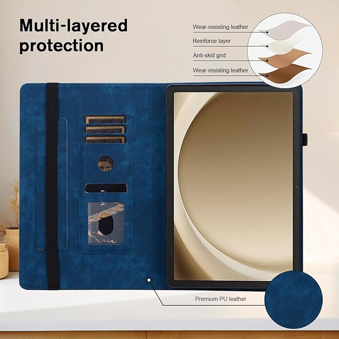 Case for Samsung Galaxy Tab A9 8.7 Inch 2023, Slim PU Leather Folio Cover with Multi-Angle Stand and Pen Holder, Blue