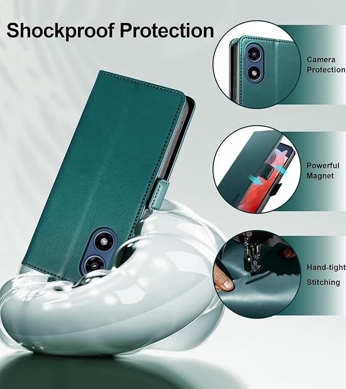 Wallet Flip Case for Moto G Play (2024) - [RFID Blocking] Luxury PU Leather Card Holder Magnetic Phone Cover with Kickstand,Shockproof Protective Case,Green