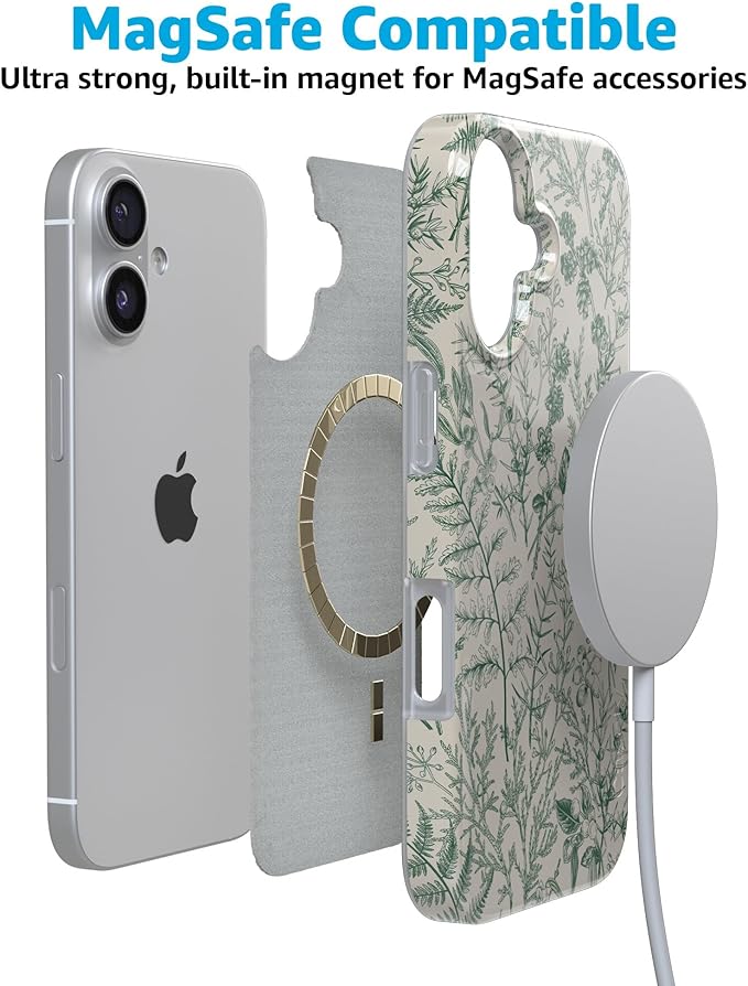 Casely iPhone 17 Case | Sage Garden | Green Floral | Compatible with MagSafe | Classic Ultra Slim Design