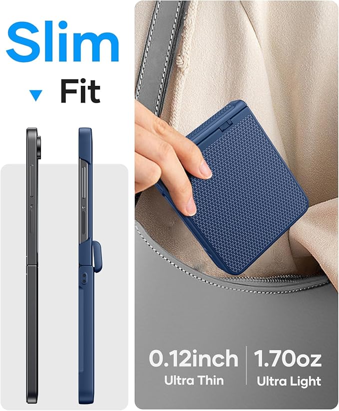 Vihibii for Samsung Galaxy Z Flip 7 Case Slim with Rugged Hinge Protection & Outer Screen Protector & Non-Slip Texture, Durable Shockproof Protective Cover Phone Case for Galaxy Z Flip 7 5G 2025, Blue
