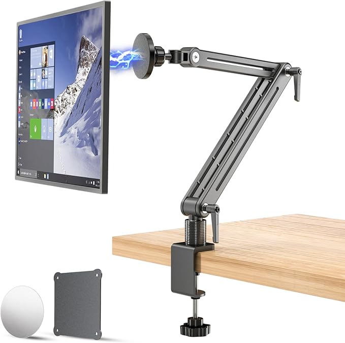 Strong Magnetic Portable Monitor Desk Clamp - 75mm VESA Mount 4.7" 15.6" 16" 17.3" 18.5 inch 360° Rotate Base Tablet Holder Arm JK07B1
