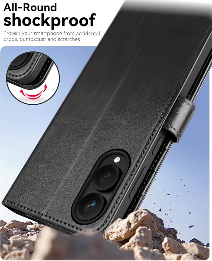 OCASE Compatible with Galaxy S25 Edge Wallet Case, PU Leather Flip Folio Case with Card Holders RFID Blocking Kickstand [Shockproof TPU Inner Shell] Protective Phone Cover 2025, Black