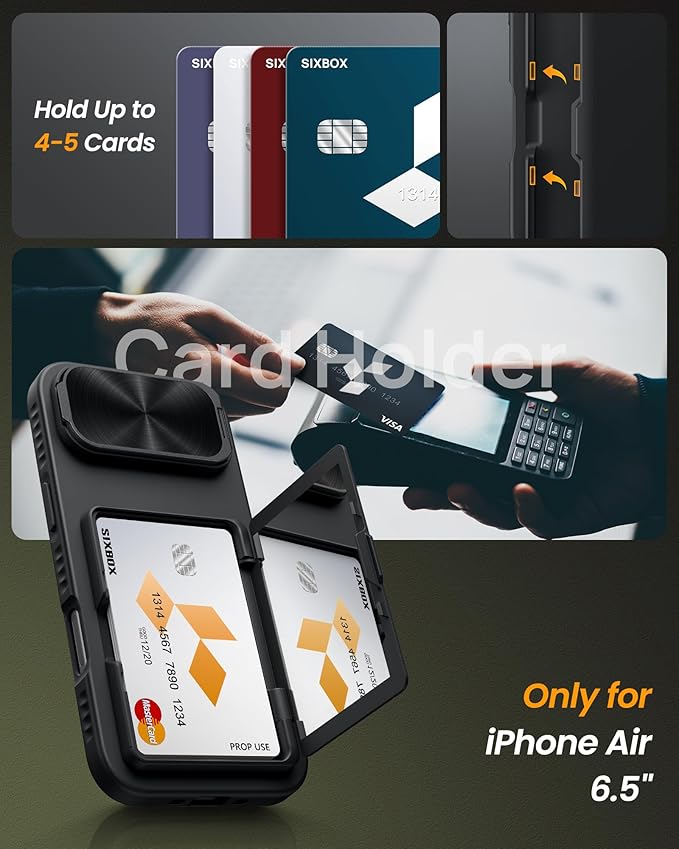 for iPhone Air Case Wallet with Stand, Built-in [2 Pack] Screen Protector & Card Holder & Camera Cover, Military Grade Drop Protection Protective Phone Case for iPhone Air Case 2025, Black