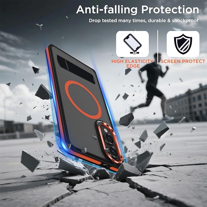 Case for Samsung Galaxy S25 Edge with Adjustable Stand, Slim Phone Case Fits for Magsafe, Color Hybrid Shockproof Protective Cover for Galaxy S25 Edge, Enhanced Non-Slip Grip (Black/Orange)