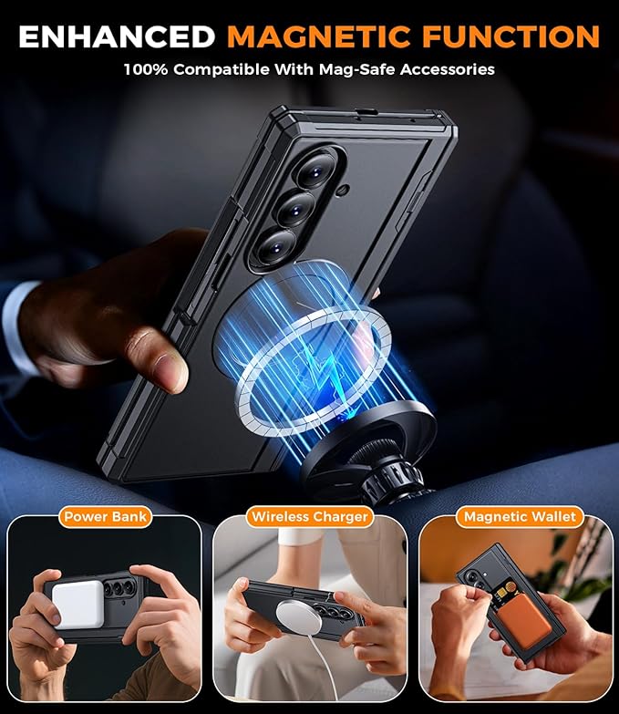 for Samsung Galaxy Z-Fold-7 Case: Magnetic Shockproof Rugged [Dual-Stand] [Hinge Protection] [Fit for Magsafe] [Anti Spy] Soft Matte Armor Protective Cover for ZFold 7 5G 2025 (Black)