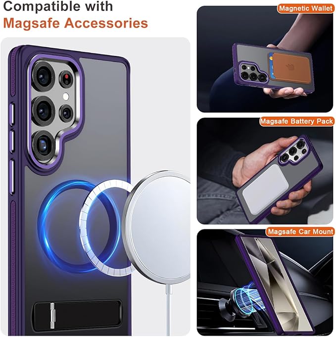 Case for Samsung Galaxy S25 Ultra, Compatible with Magsafe, S25 Ultra Phone Case with Kickstand Adjustable, Anti-Slip Cover Galaxy S25 Ultra Magnetic Case, Drop Protection (Dark Purple)