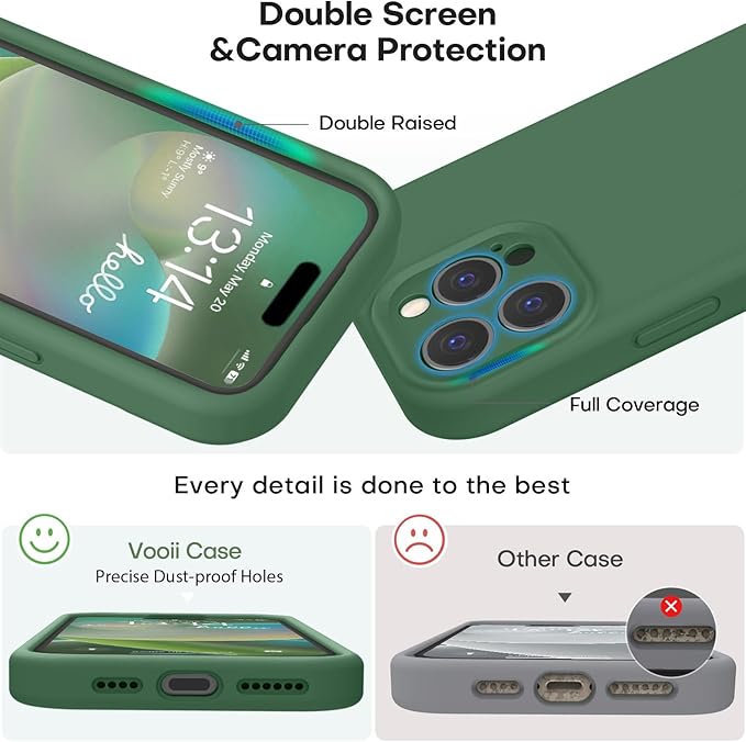 Vooii Compatible with iPhone 16 Pro Max Case, Liquid Silicone Upgrade [Camera Protection] [Soft Anti-Scratch Microfiber Lining] Shockproof Phone Case for iPhone 16 Pro Max 6.9 inch - Green