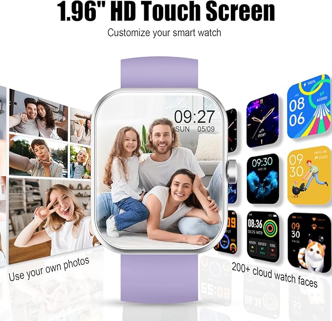 Smart Watch for Men Women, 2025 Release (Answer/Make Call)1.96" HD Fitness Tracker Running Watch,Waterproof,Pedometer,Step/Sleep/Heart Rate Monitor,110+ Sport Mode Smartwatch for Android Phone,Purple