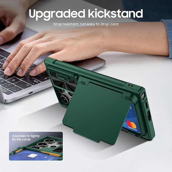 for Samsung Galaxy S24 Ultra Wallet Case with RFID Blocking Card Holder, Camera Cover and Kickstand, Full Body Shockproof Wallet Case for S24 Ultra 6.8In for Women Men-Dark Green(Upgraded)