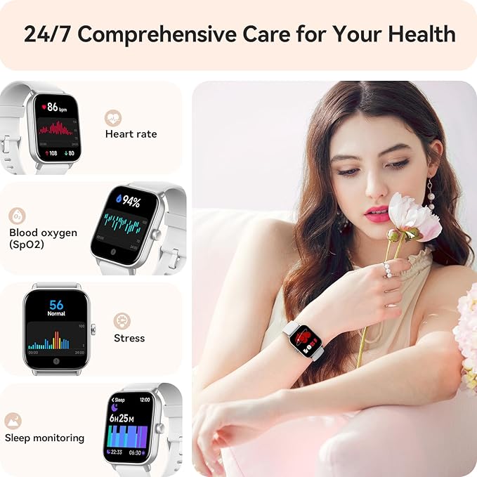 Gydom Smart Watches for Women Men [Alexa Built-in, 1.8"] Smartwatch with Heart Rate/SpO2/Sleep/Stress, 101+ Sports Modes, IP68 Waterproof, Pedometer Fitness Tracker for iOS Android Phones, White